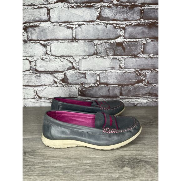 Josef Seibel Gray Leather Pink Stitching Penny Loafer Comfort Shoes Women 36EU/6 - Picture 3 of 16